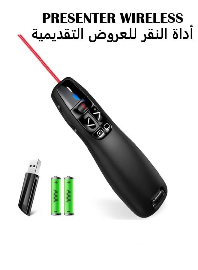 جهاز تحكم عن بعد للعرض التقديمي R400، لاسلكي بتردد 2.4 جيجاهرتز، يعمل بمنفذ USB، قلم ليزر أحمر اللون، مؤشر لعرض PowerPoint التقديمي، جهاز نقر لعرض الشرائح التقديمي - Image 1